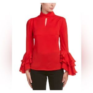 Gracia Red Ruffle Blouse NWOT size Small